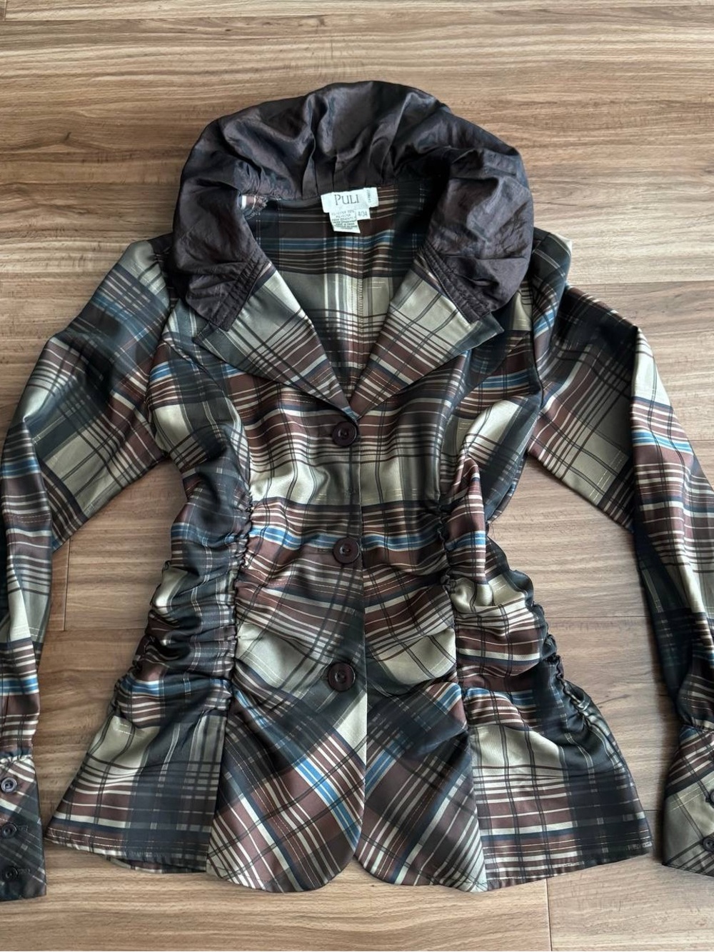 Lightweight Plaid Tailored Jacket in Brown, Black and Cream